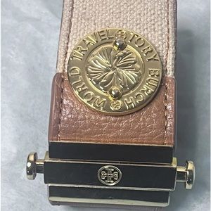 Tory Burch World Traveler Bracelet Canvas Leather Tan